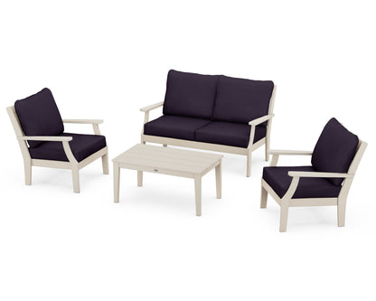 POLYWOOD® Braxton 4-Piece Deep Seating Chair Set in Sand / Navy Linen