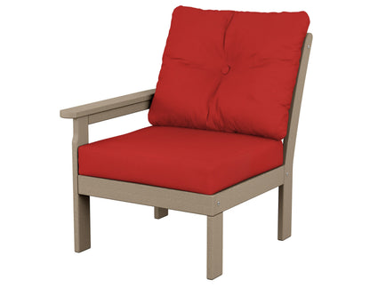 POLYWOOD® Vineyard Modular Left Arm Chair in Vintage Sahara / Crimson Linen