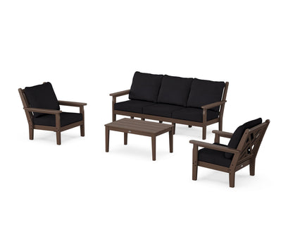 POLYWOOD® Chippendale 4-Piece Deep Seating Set with Sofa in Mahogany / Midnight Linen