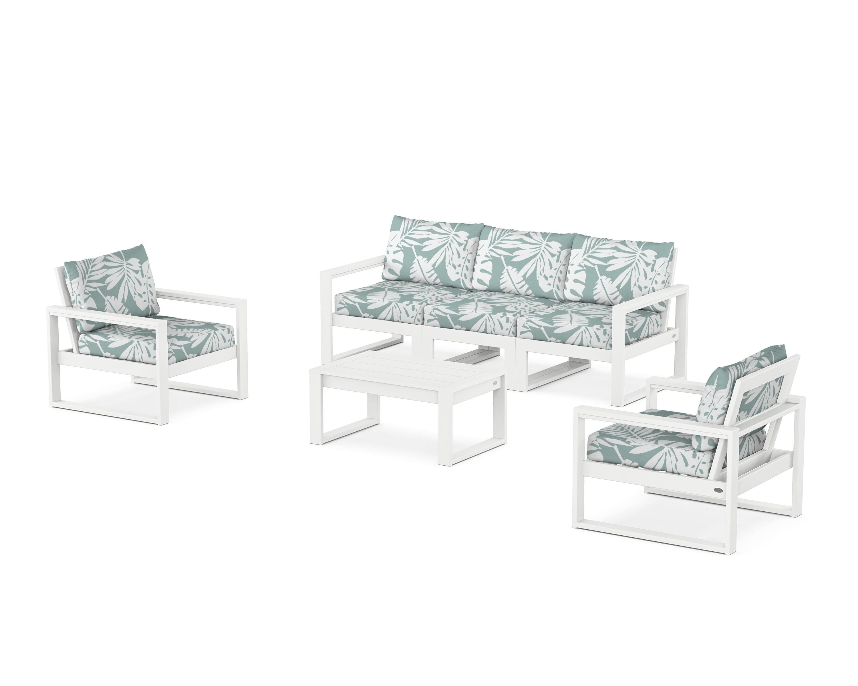 POLYWOOD® EDGE Sectional 4-Piece Deep Seating Set with Sofa in White / Leaf Glacier Spa
