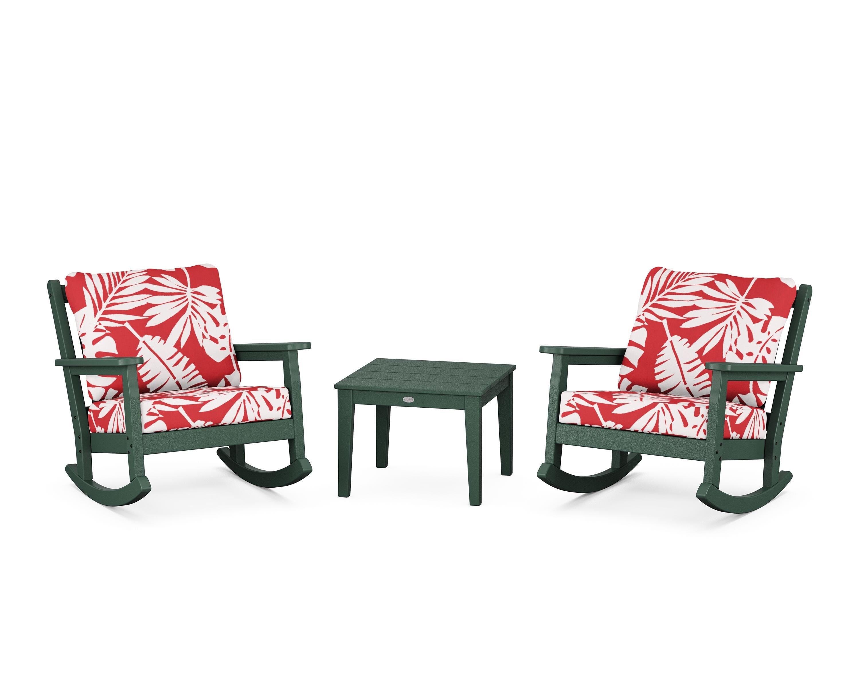 POLYWOOD® Chippendale 3-Piece Deep Seating Rocker Set in Green / Leaf Crimson