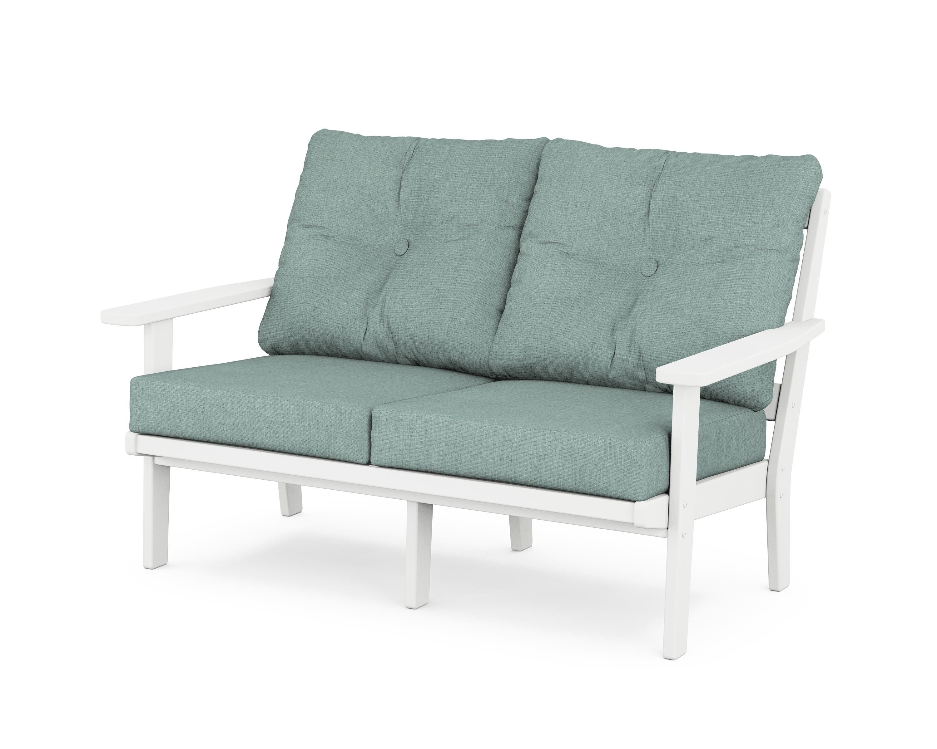 POLYWOOD® Prairie Deep Seating Loveseat in White / Glacier Spa