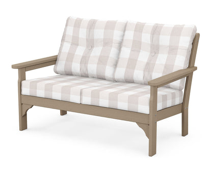 POLYWOOD® Vineyard Deep Seating Loveseat in Vintage Sahara / Buffalo Plaid Dune Burlap