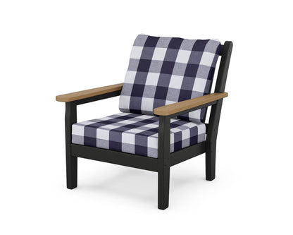 POLYWOOD® Chippendale Deep Seating Chair in Black / Natural / Buffalo Plaid Navy
