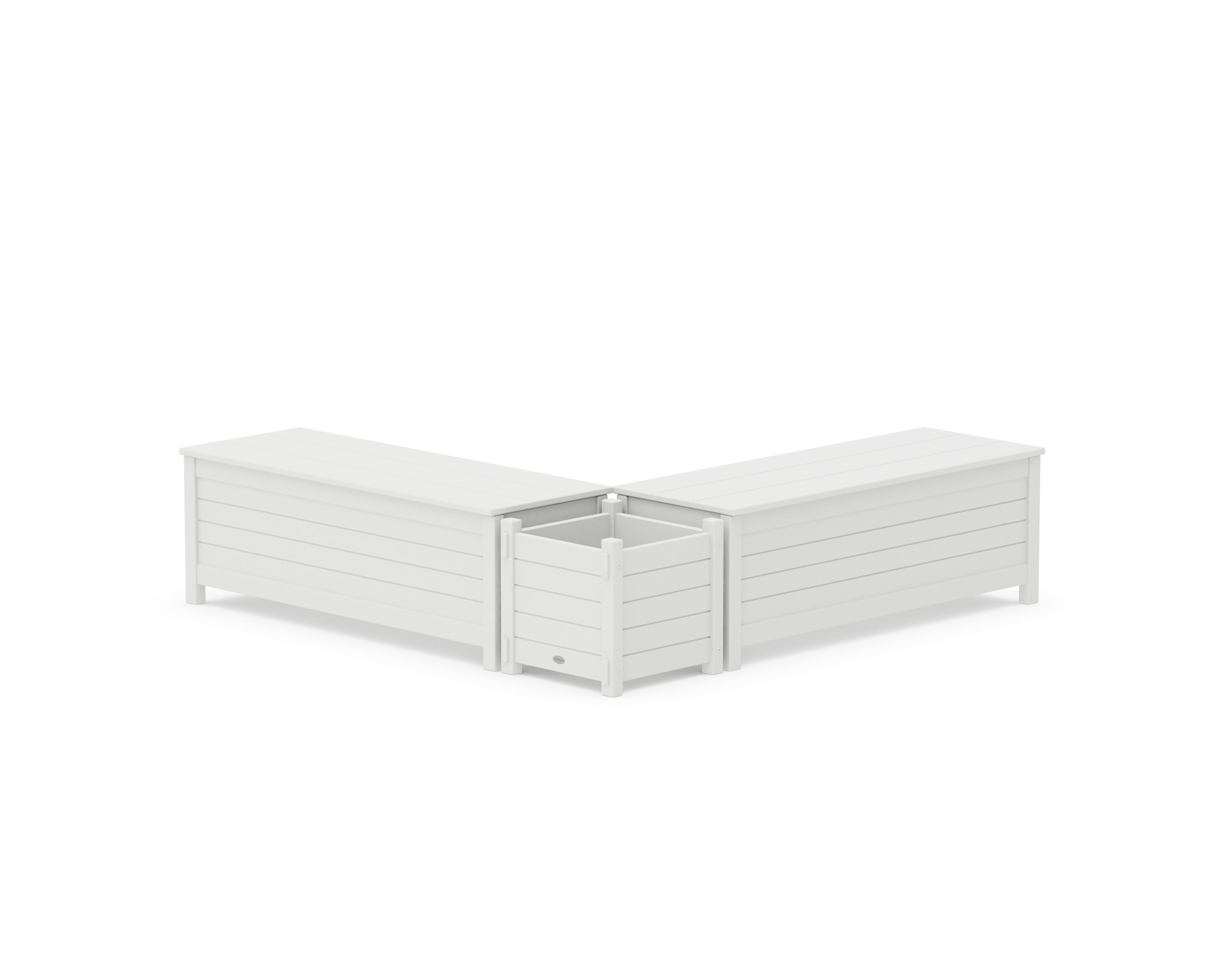 POLYWOOD® 48" Nautical L- Shaped Planter Storage Bench Set in White