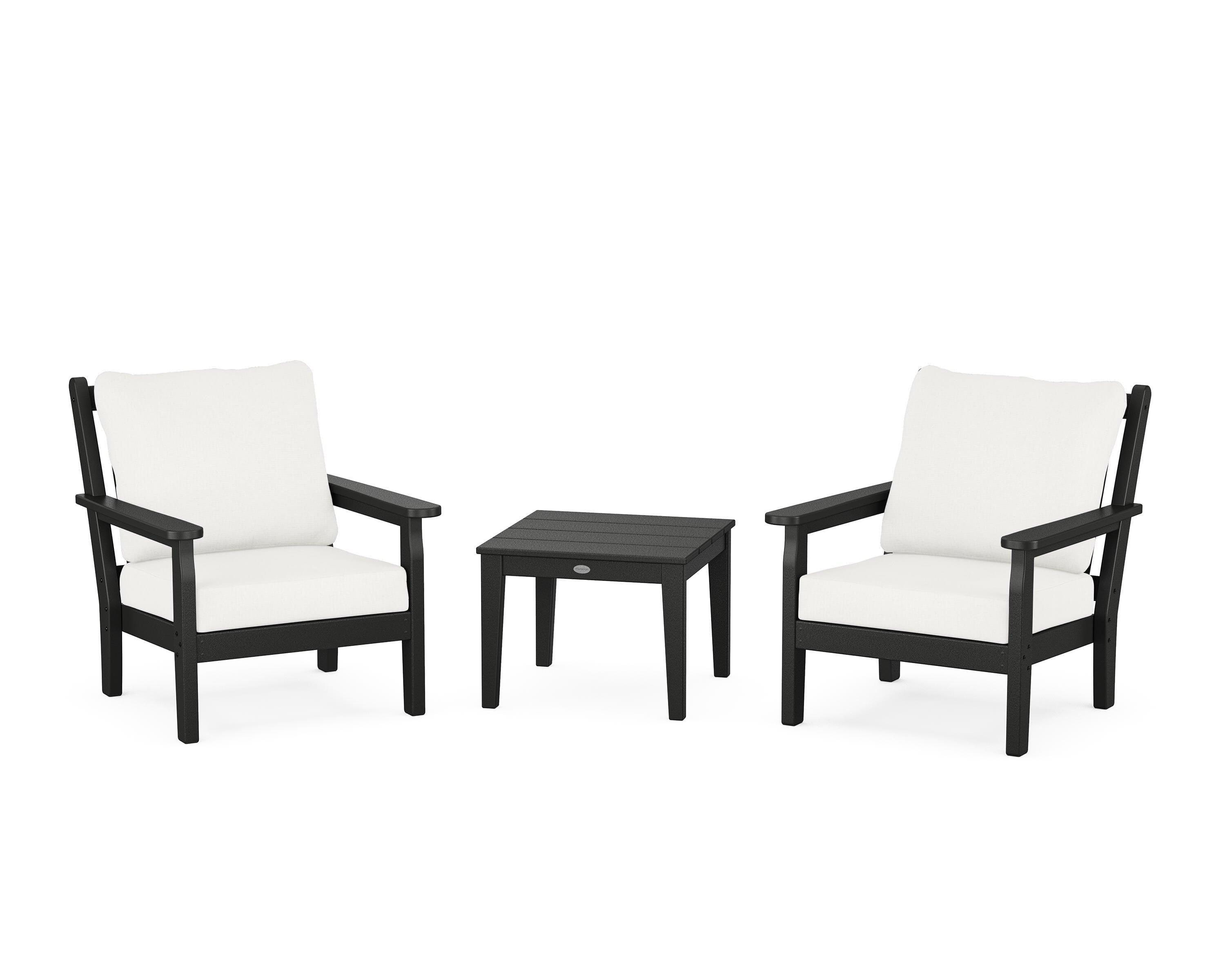 POLYWOOD® Chippendale 3-Piece Deep Seating Set in Black / Natural Linen