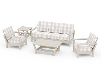 POLYWOOD® Harbour 5-Piece Deep Seating Set in Sand / Buffalo Plaid Dune Burlap