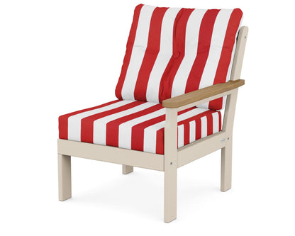 POLYWOOD® Vineyard Modular Right Arm Chair in Sand / Natural / Cabana Stripe Crimson