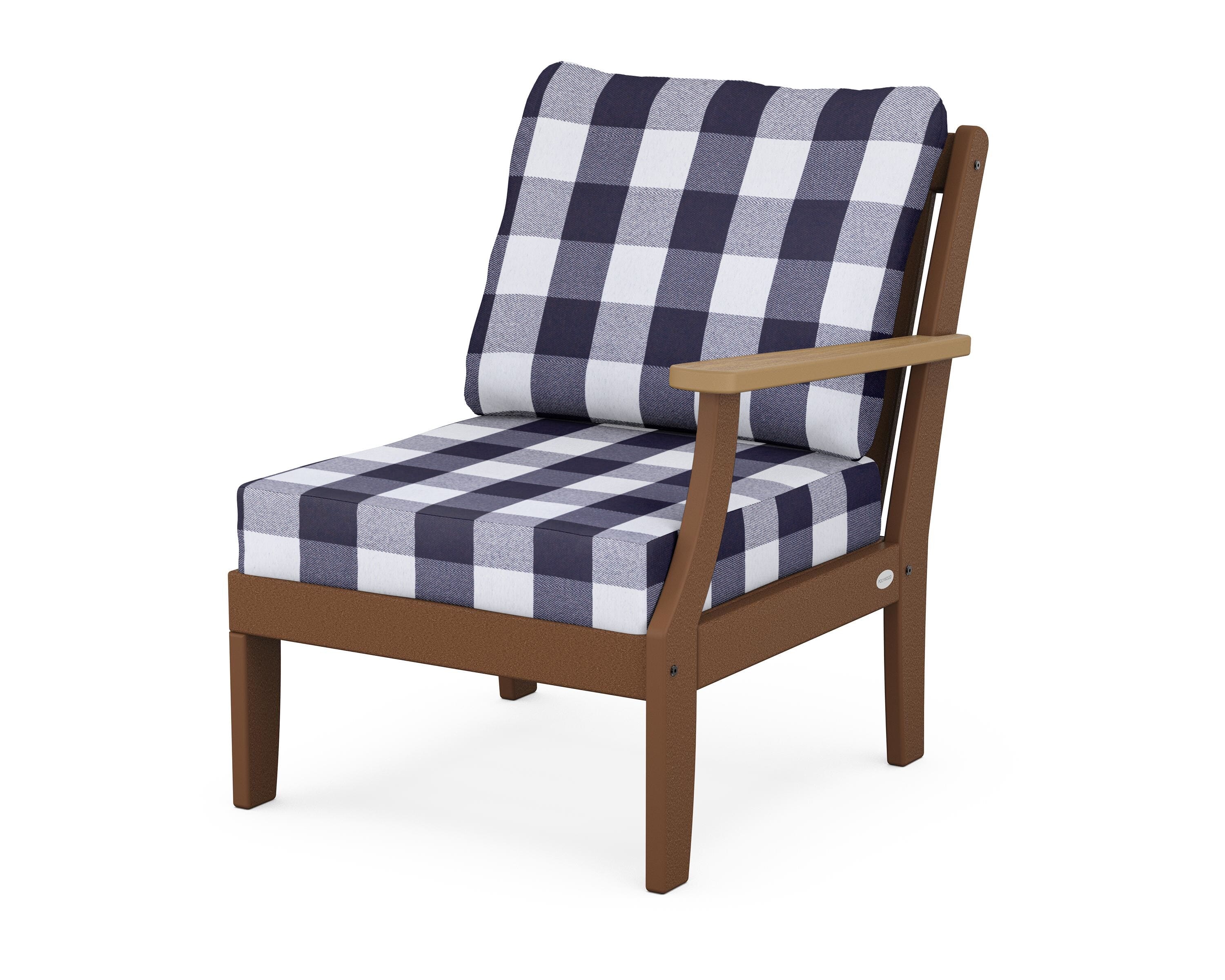 POLYWOOD® Braxton Modular Right Arm Chair in Teak / Natural / Buffalo Plaid Navy