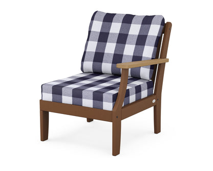 POLYWOOD® Braxton Modular Right Arm Chair in Teak / Natural / Buffalo Plaid Navy