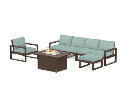POLYWOOD® EDGE Sectional Lounge and Fire Pit Set in Mahogany / Glacier Spa