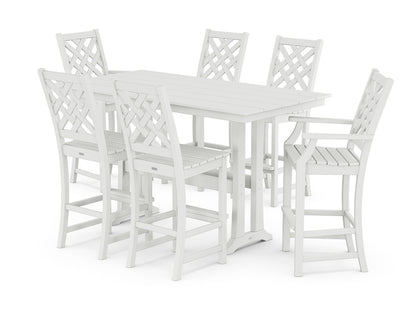 Country Living Wovendale 7-Piece Farmhouse Bar Set with Trestle Legs in White