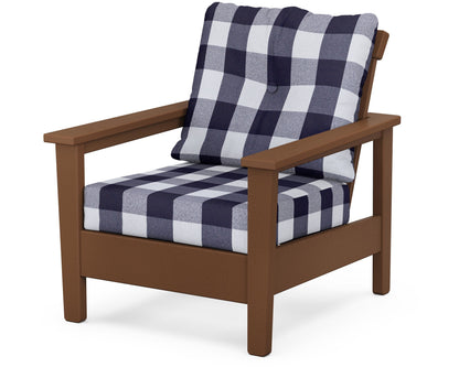 POLYWOOD® Prescott Deep Seating Chair in Teak / Buffalo Plaid Navy