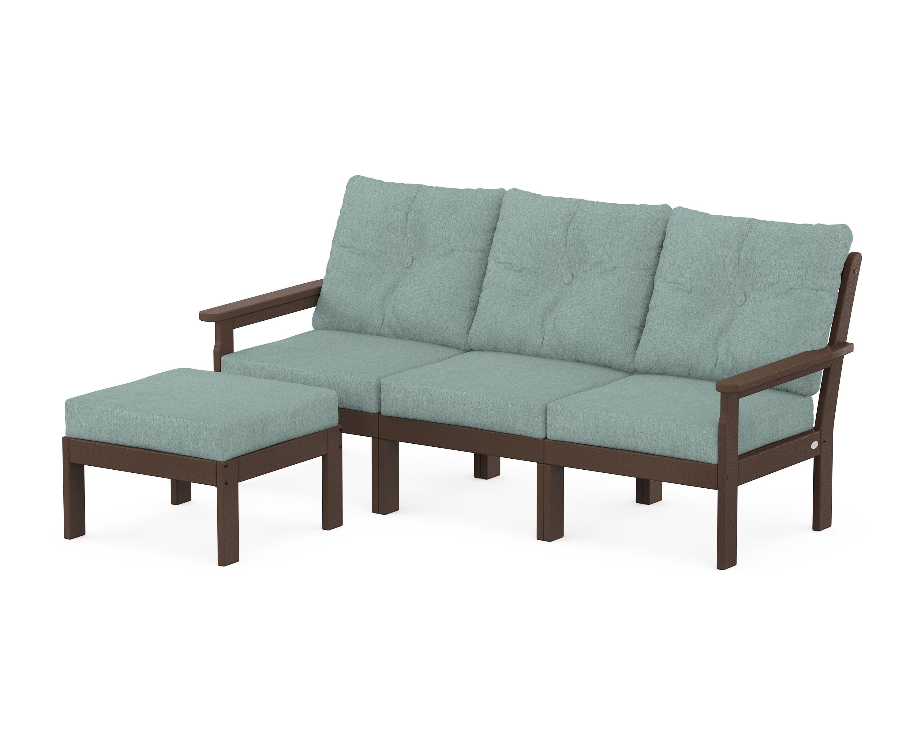 POLYWOOD® Vineyard 4-Piece Sectional with Ottoman in Mahogany / Glacier Spa