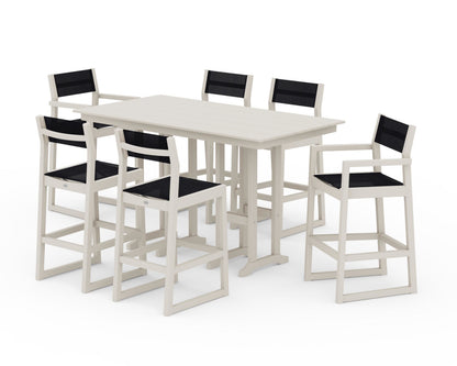 POLYWOOD® EDGE Sling 7-Piece Farmhouse Bar Set in Sand / Black Sling