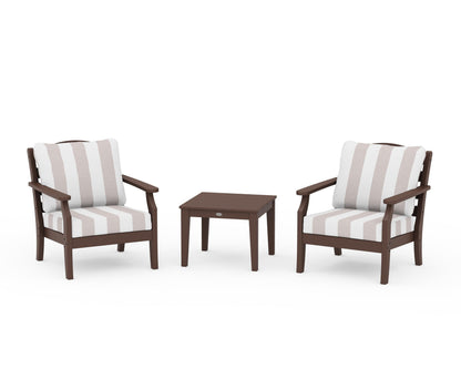 Draper James™ by  POLYWOOD® Savannah 3-Piece Deep Seating Set in Mahogany / Cabana Stripe Dune Burlap