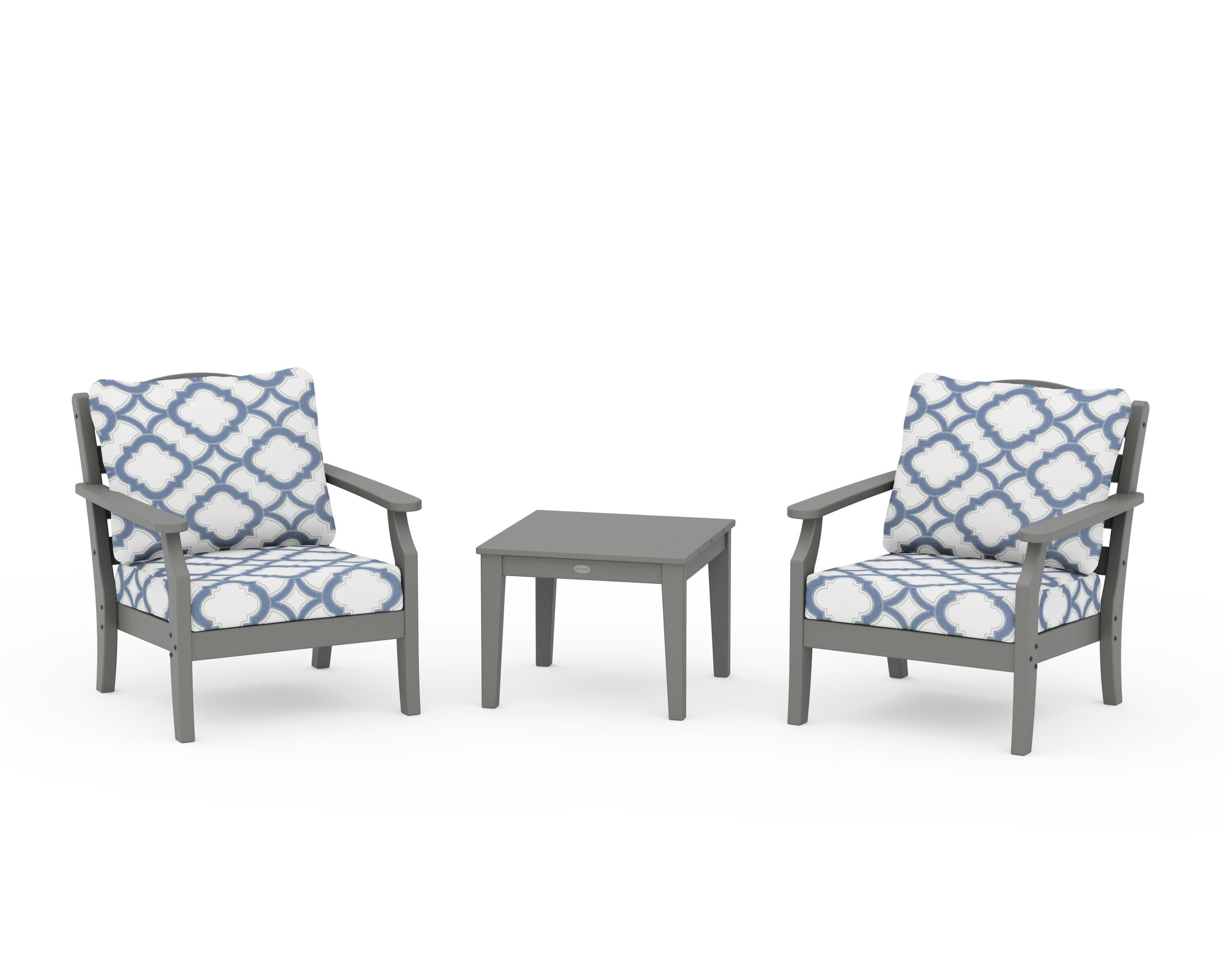 Draper James™ by  POLYWOOD® Savannah 3-Piece Deep Seating Set in Slate Grey / Trellis Sky Blue