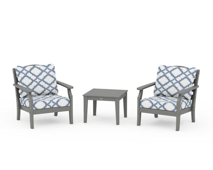 Draper James™ by  POLYWOOD® Savannah 3-Piece Deep Seating Set in Slate Grey / Trellis Sky Blue