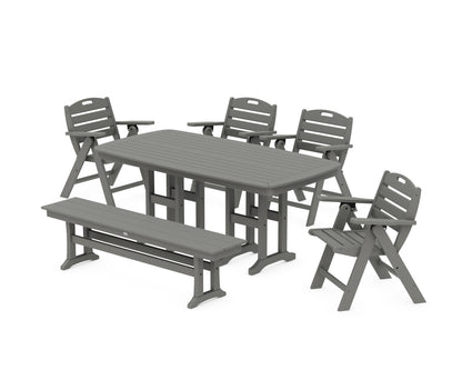 POLYWOOD® Nautical Lowback 6-Piece Dining Set with Bench in Slate Grey