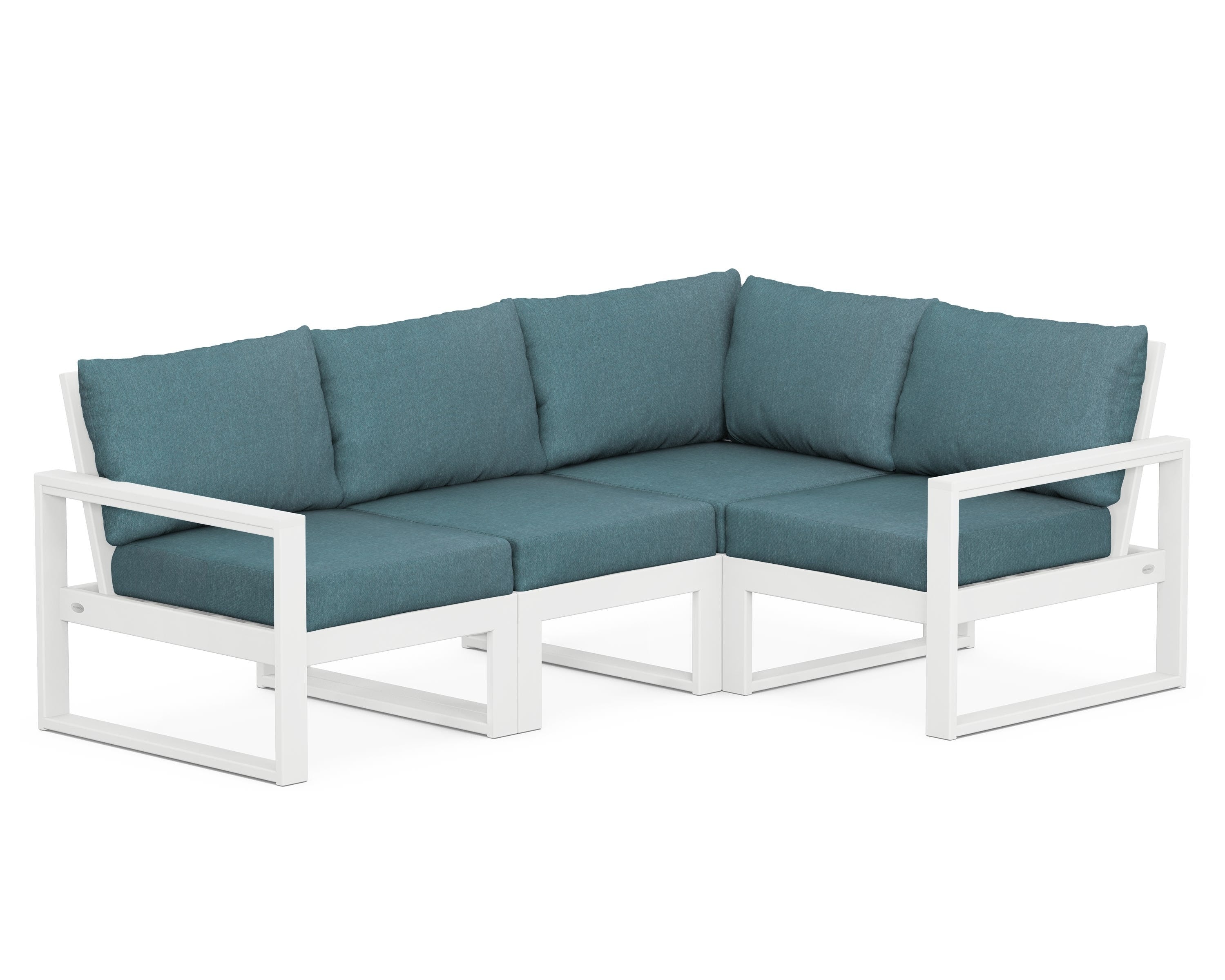 POLYWOOD® EDGE 4-Piece Modular Deep Seating Set in White / Ocean Teal
