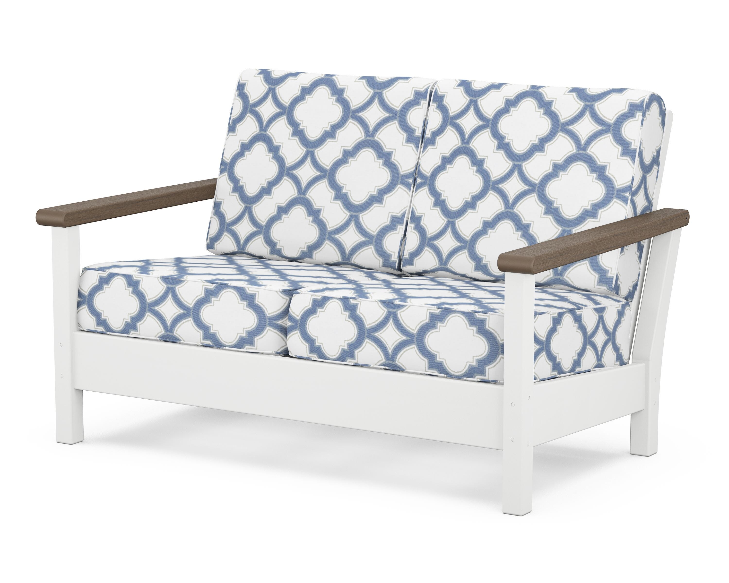 POLYWOOD® Harbour Deep Seating Loveseat in White / Kona / Trellis Sky Blue