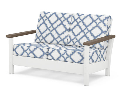 POLYWOOD® Harbour Deep Seating Loveseat in White / Kona / Trellis Sky Blue