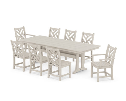 POLYWOOD® Chippendale 9-Piece Farmhouse Dining Set with Trestle Legs in Sand