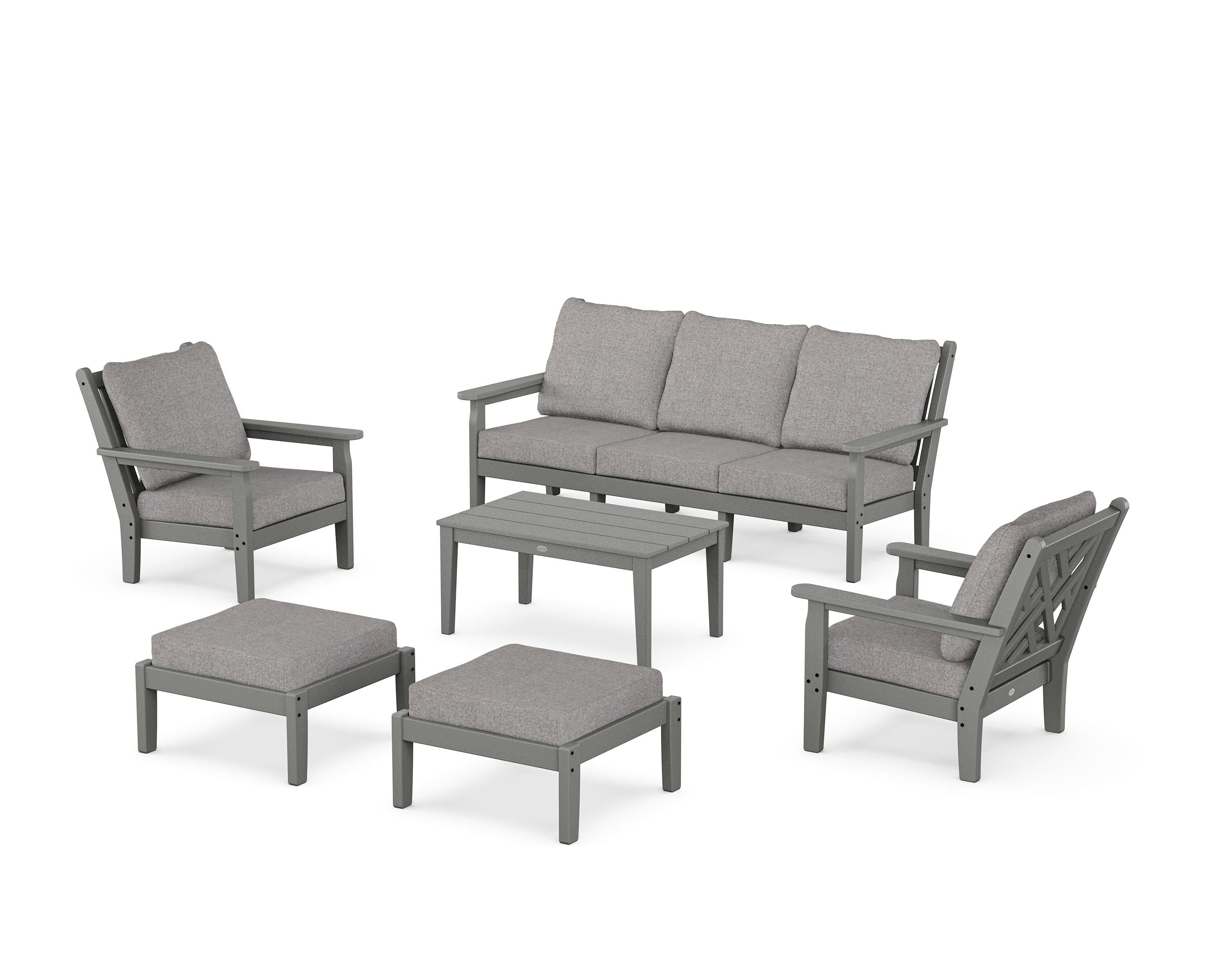 POLYWOOD® Chippendale 6-Piece Lounge Sofa Set in Slate Grey / Grey Mist