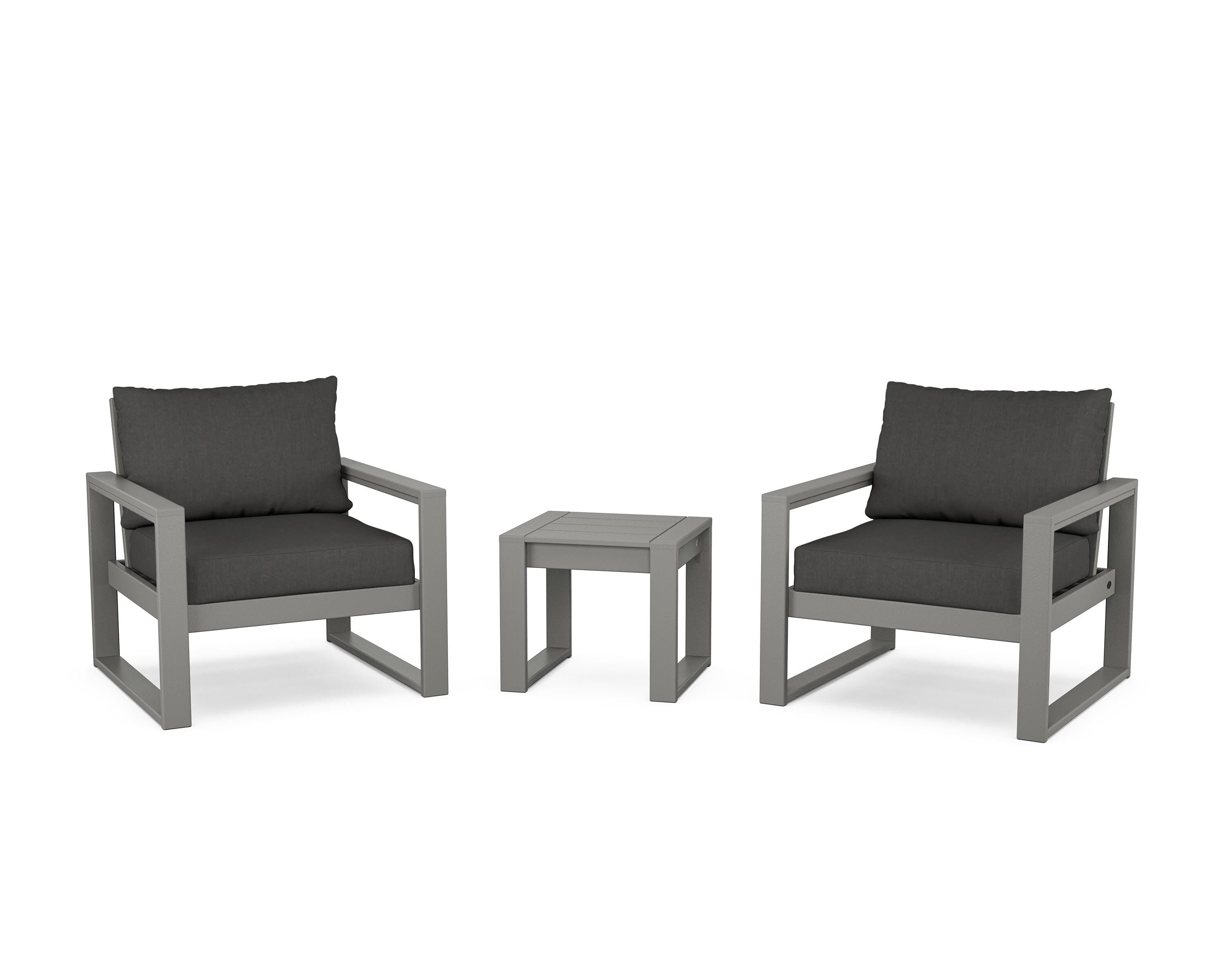 POLYWOOD® EDGE Sectional 3-Piece Deep Seating Set in Slate Grey / Spectrum Carbon