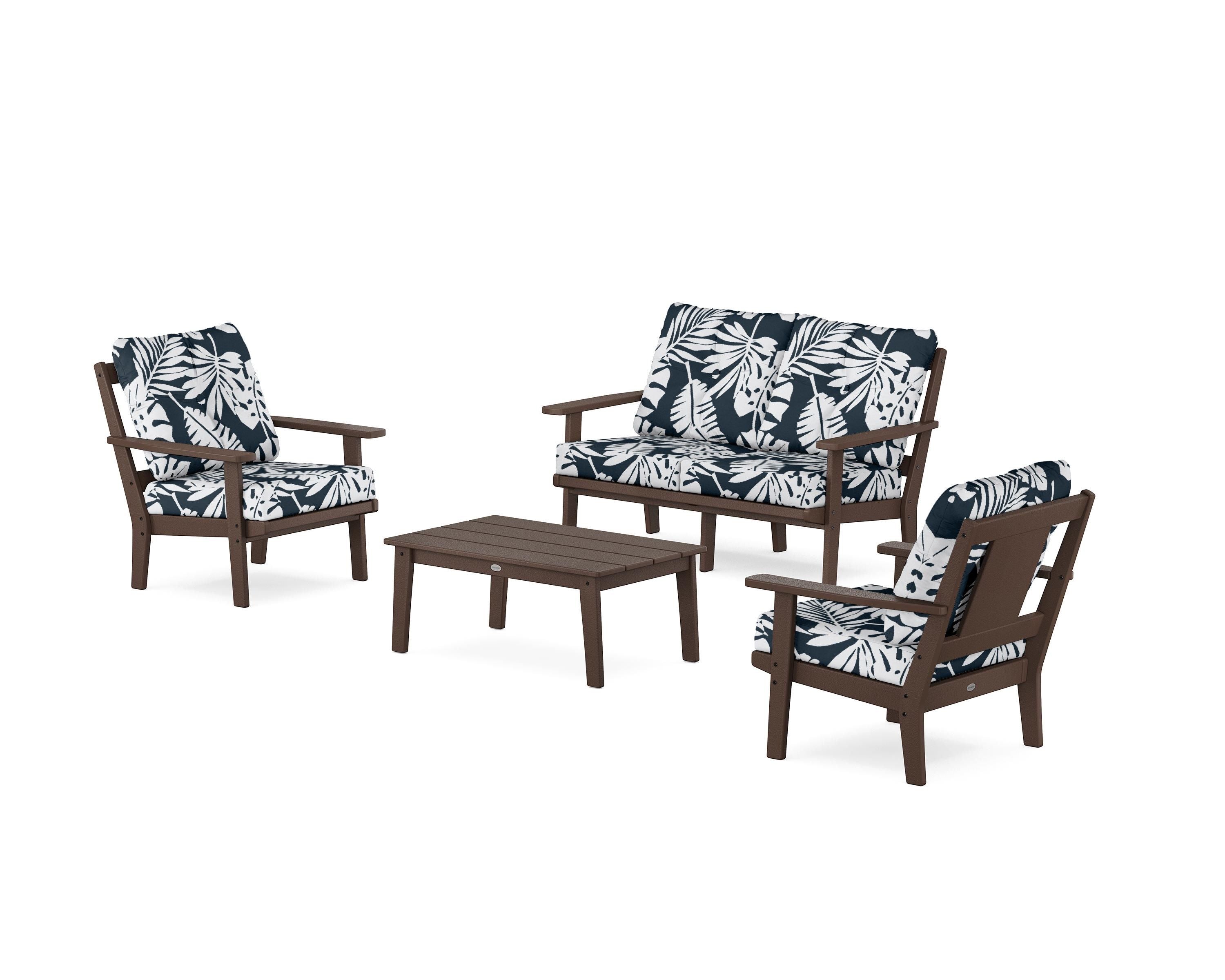 POLYWOOD® Prairie 4-Piece Deep Seating Set with Loveseat in Mahogany / Leaf Marine Indigo