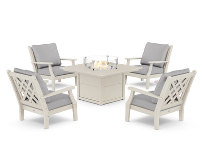 Country Living Wovendale 5-Piece Deep Seating Set with Fire Pit Table in Sand / Granite
