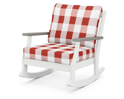 POLYWOOD® Braxton Deep Seating Rocking Chair in White / Driftwood / Buffalo Plaid Crimson
