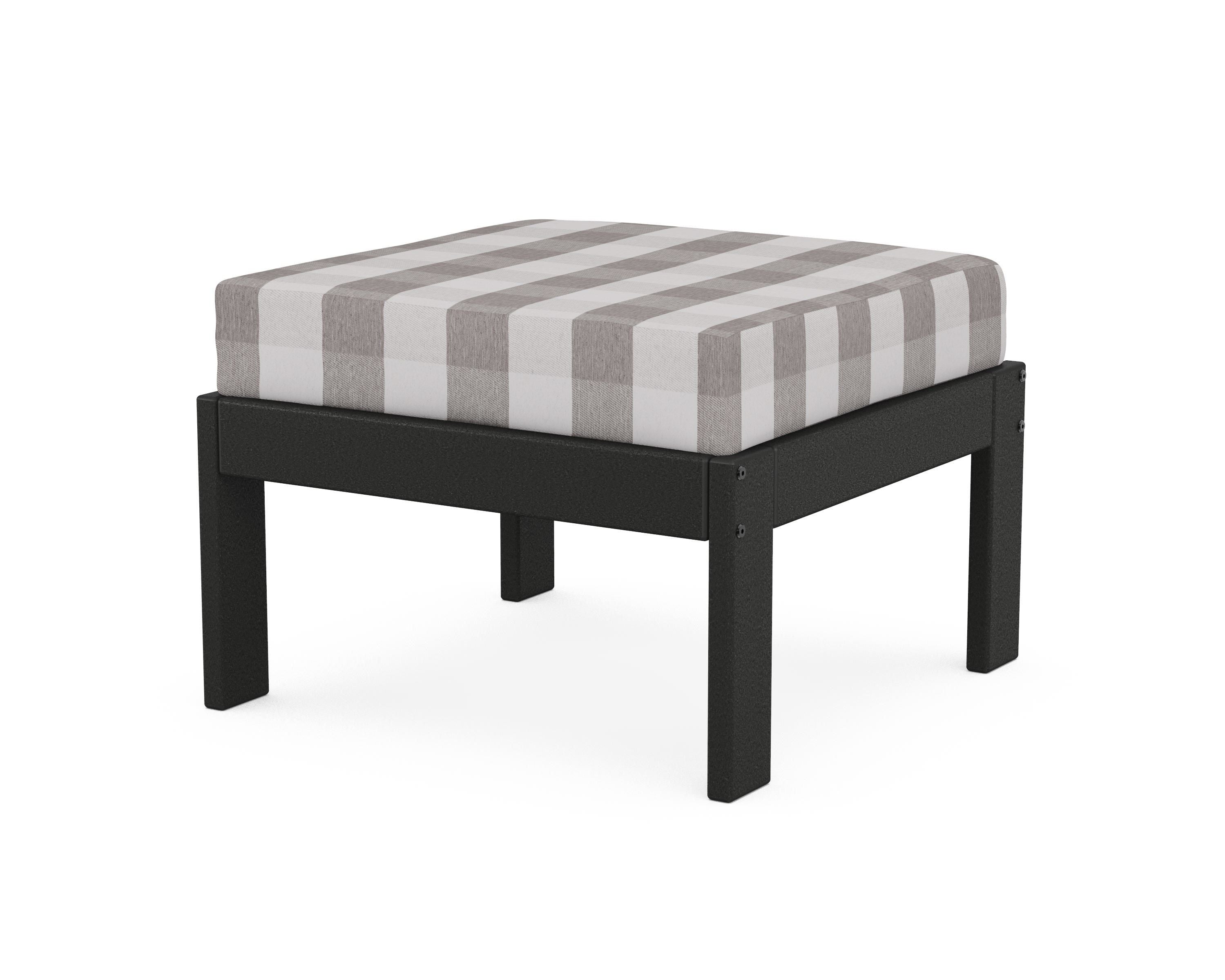 POLYWOOD® Vineyard Modular Ottoman in Black / Buffalo Plaid Grey Mist