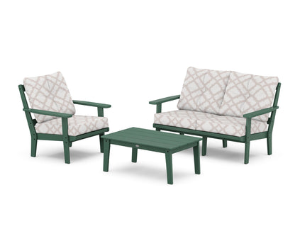 POLYWOOD® Prairie 3-Piece Deep Seating Set with Loveseat in Green / Trellis Dune Burlap
