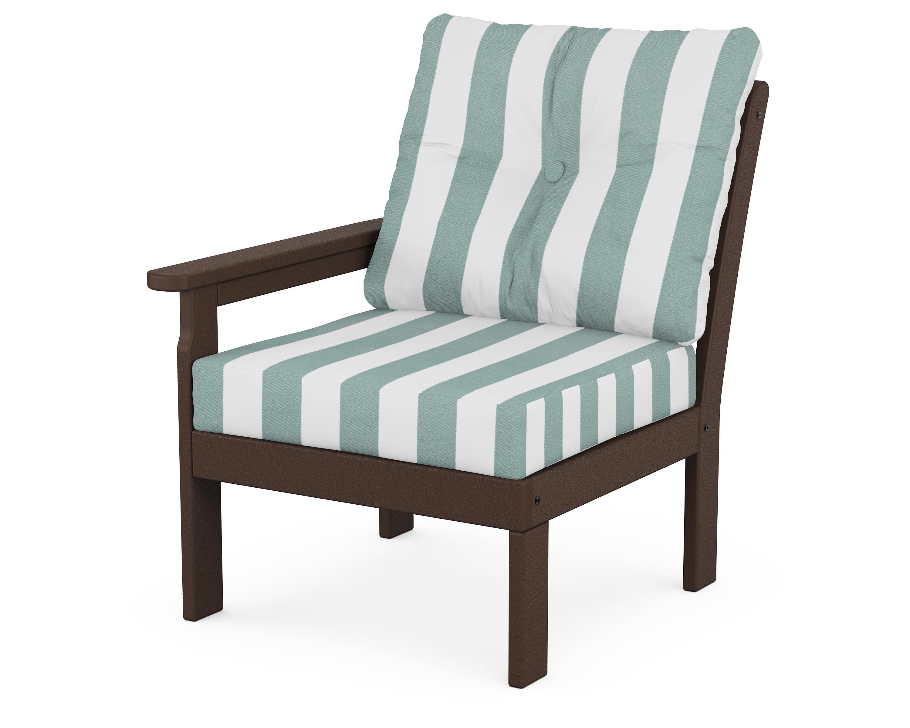 POLYWOOD® Vineyard Modular Left Arm Chair in Mahogany / Cabana Stripe Glacier Spa