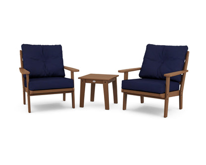 POLYWOOD® Lakeside 3-Piece Deep Seating Chair Set in Teak / Navy