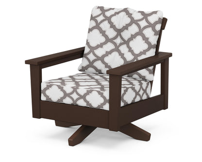 POLYWOOD® Prescott Deep Seating Swivel Chair in Mahogany / Trellis Grey Mist