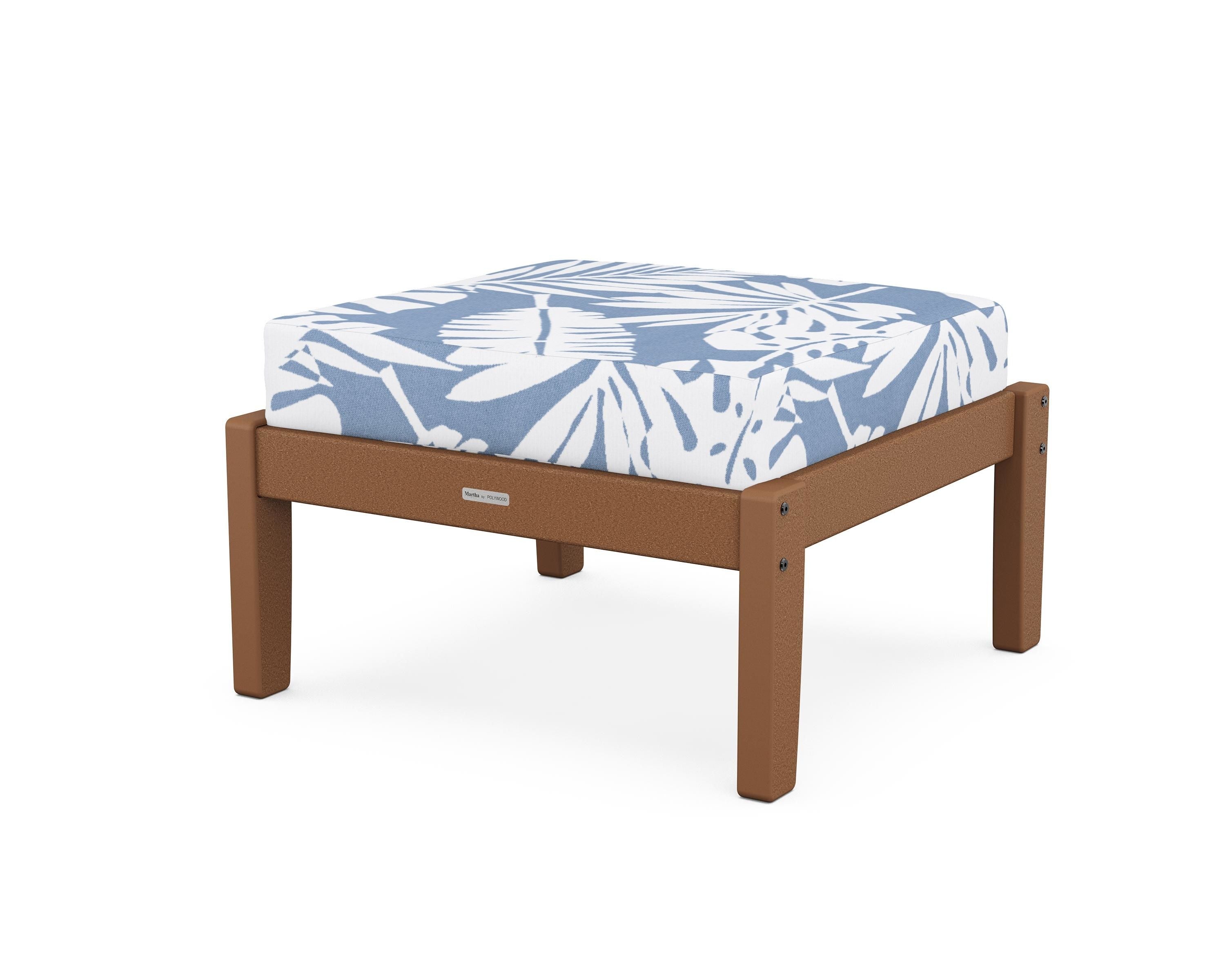 Martha Stewart by POLYWOOD® Chinoiserie Deep Seating Ottoman in Teak / Leaf Sky Blue