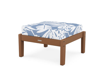 Martha Stewart by POLYWOOD® Chinoiserie Deep Seating Ottoman in Teak / Leaf Sky Blue