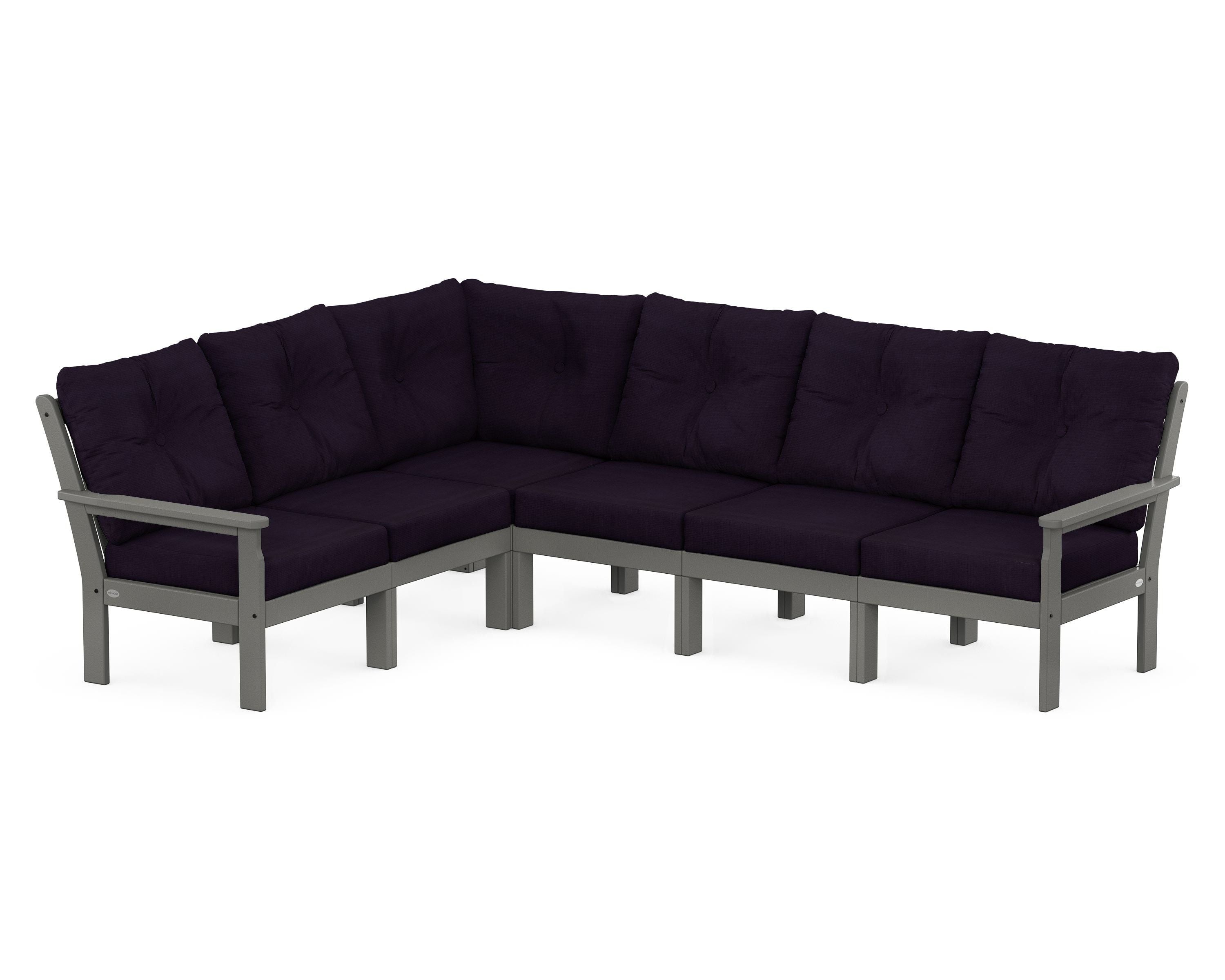 POLYWOOD® Vineyard 6-Piece Sectional in Slate Grey / Navy Linen