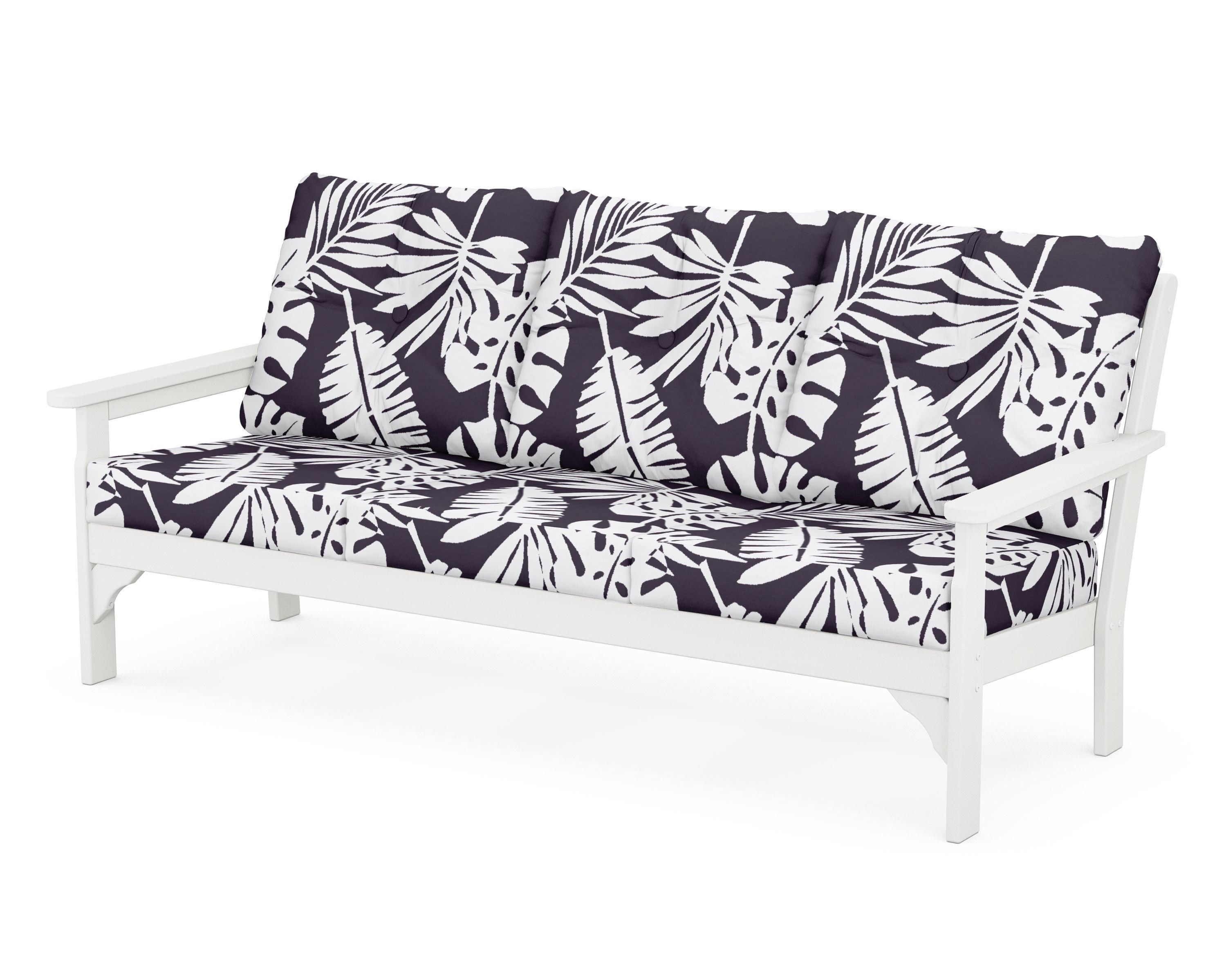 POLYWOOD® Vineyard Deep Seating Sofa in White / Leaf Navy