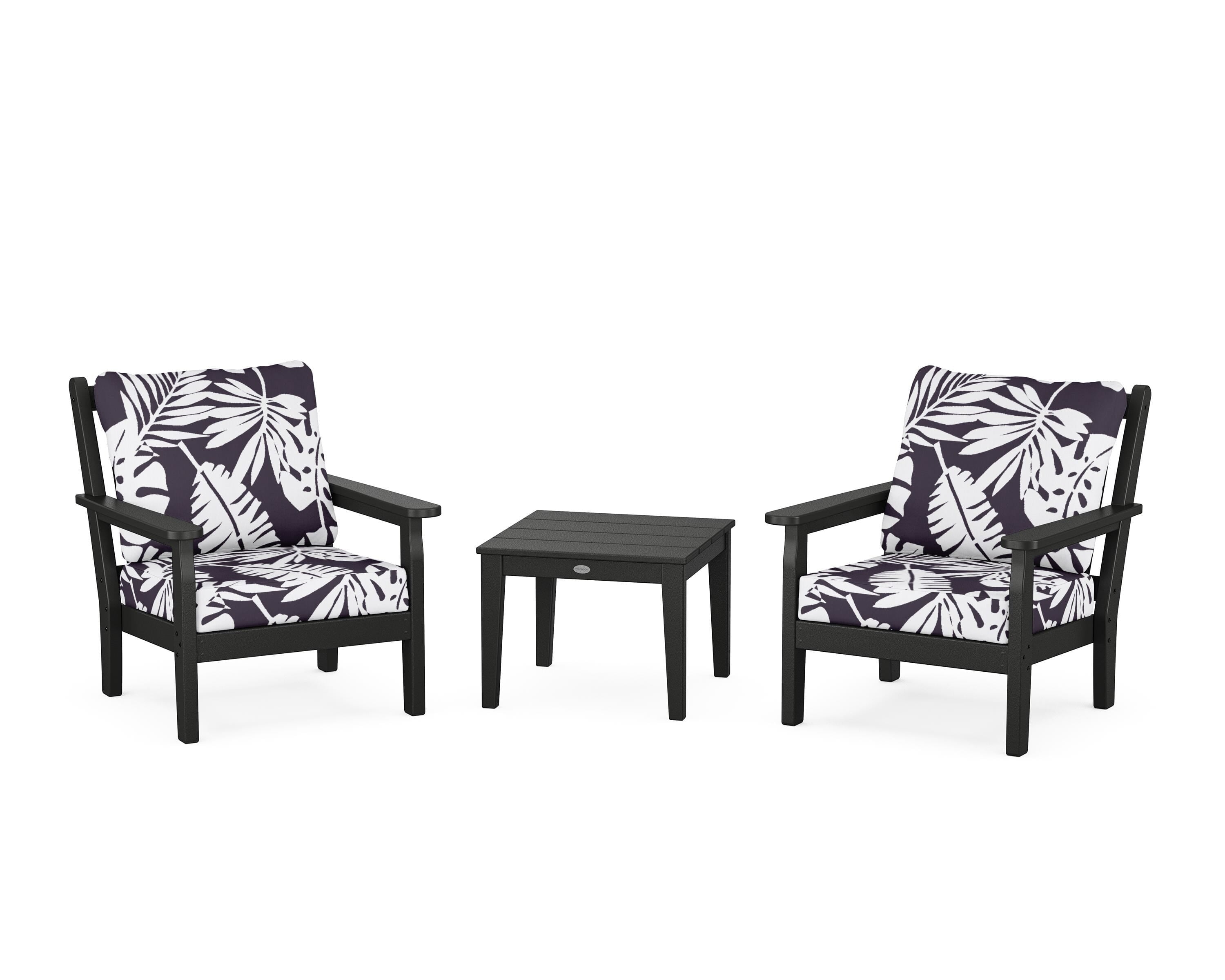 POLYWOOD® Chippendale 3-Piece Deep Seating Set in Black / Leaf Navy
