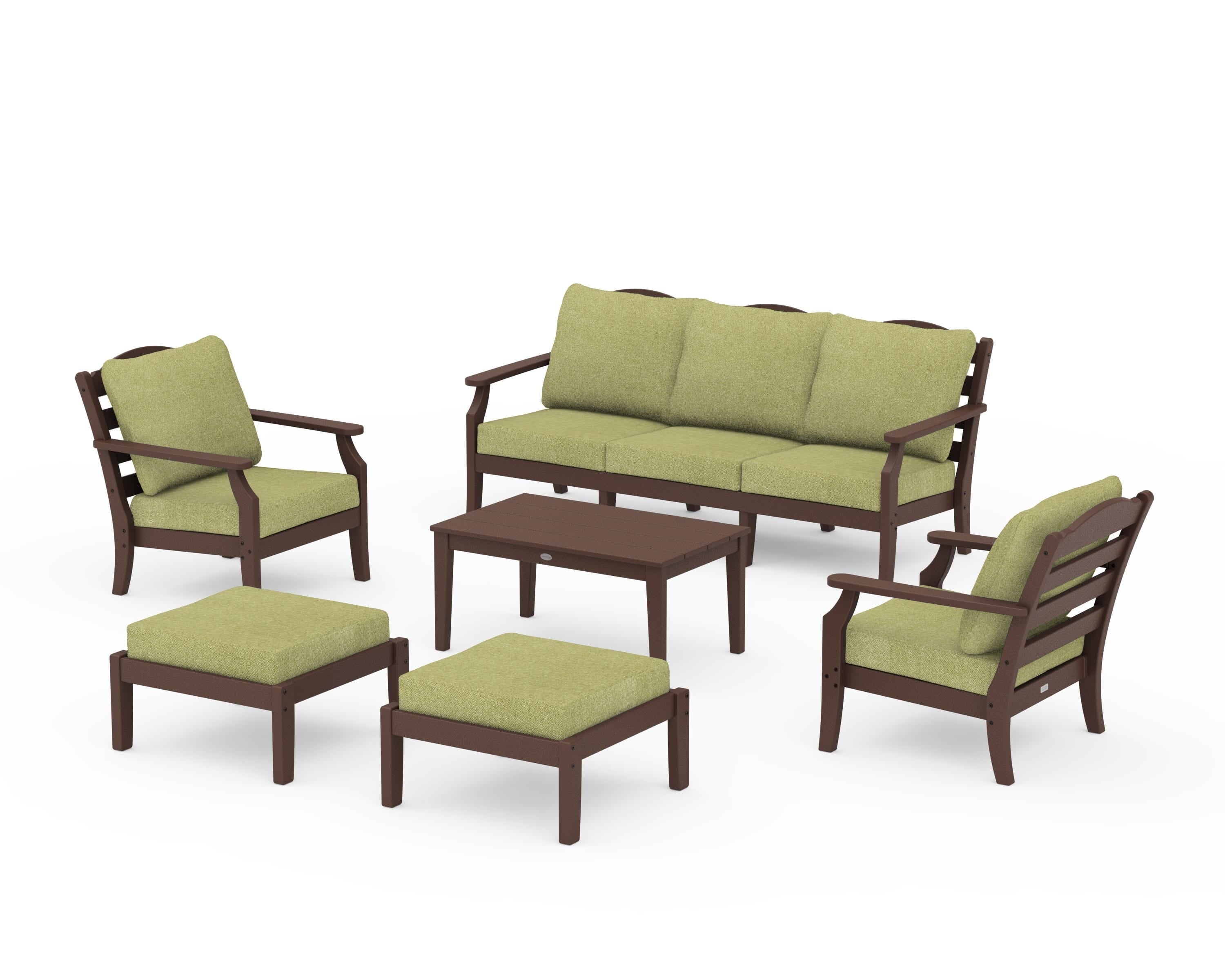Draper James™ by  POLYWOOD® Savannah 6-Piece Lounge Sofa Set in Mahogany / Chartreuse Boucle