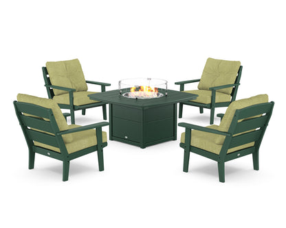 POLYWOOD® Lakeside 5-Piece Deep Seating Set with Nautical Fire Pit Table in Green / Chartreuse Boucle