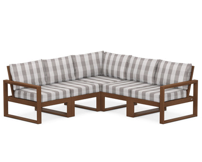 POLYWOOD® EDGE 5-Piece Modular Deep Seating Set in Teak / Buffalo Plaid Grey Mist