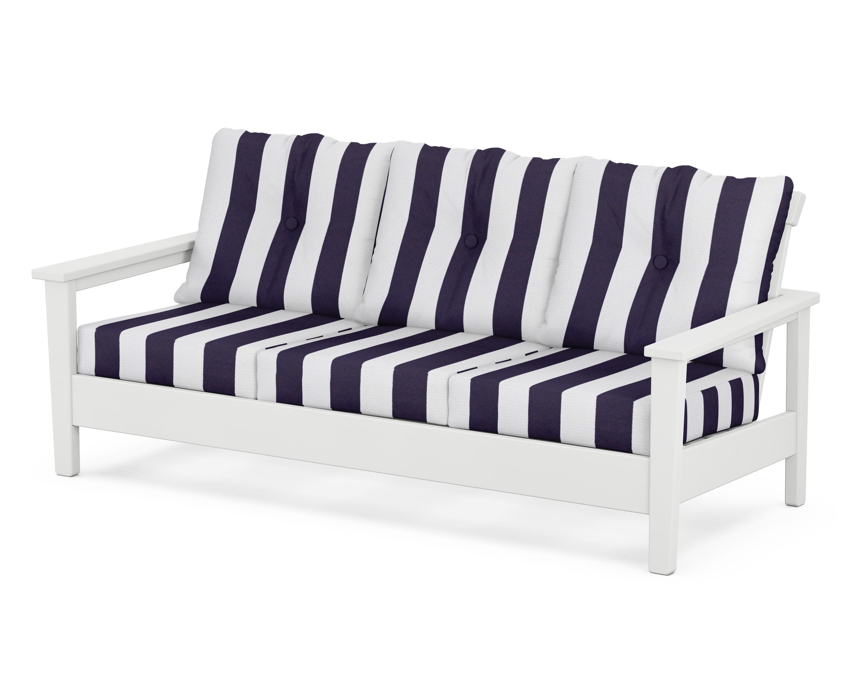 POLYWOOD® Prescott Deep Seating Sofa in White / Cabana Stripe Navy