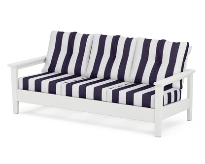 POLYWOOD® Prescott Deep Seating Sofa in White / Cabana Stripe Navy