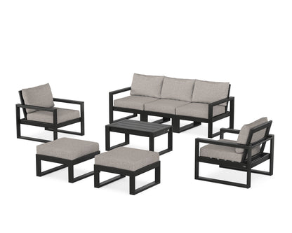 POLYWOOD® EDGE Sectional 8-Piece Lounge Sofa Set in Black / Weathered Tweed