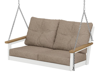 POLYWOOD® Vineyard Deep Seating Swing in White / Natural / Spiced Burlap