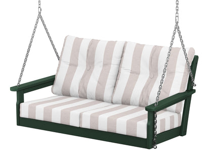 POLYWOOD® Vineyard Deep Seating Swing in Green / Cabana Stripe Dune Burlap